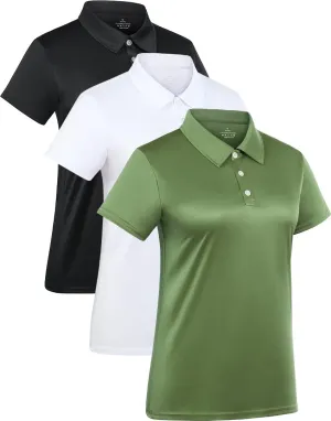 3-Pack Women's Short-Sleeve Sport Polo Shirts Quick Dry Moisture-Wicking Activewear Polos Tops for Work