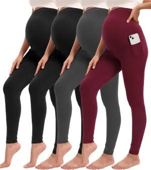 4 Pack Womens Maternity Leggings with Pockets Over The Belly Pregnancy Workout Yoga Pants Activewear