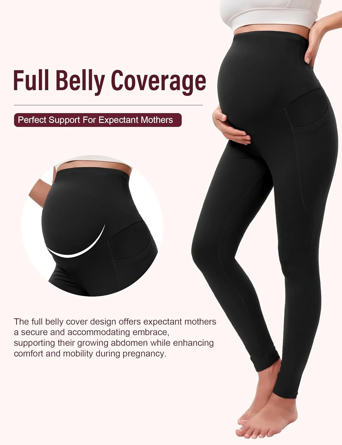 4 Pack Womens Maternity Leggings with Pockets Over The Belly Pregnancy Workout Yoga Pants Activewear