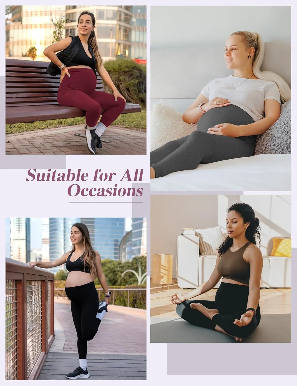 4 Pack Womens Maternity Leggings with Pockets Over The Belly Pregnancy Workout Yoga Pants Activewear