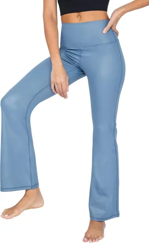 90 Degree By Reflex Faux Leather Flared Leg Yoga Pants - Squat Proof Interlink V-Back Cire Leggings