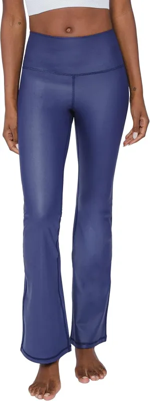 90 Degree By Reflex Faux Leather Flared Leg Yoga Pants - Squat Proof Interlink V-Back Cire Leggings