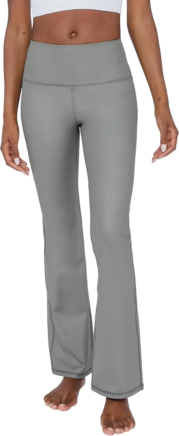 90 Degree By Reflex Faux Leather Flared Leg Yoga Pants - Squat Proof Interlink V-Back Cire Leggings