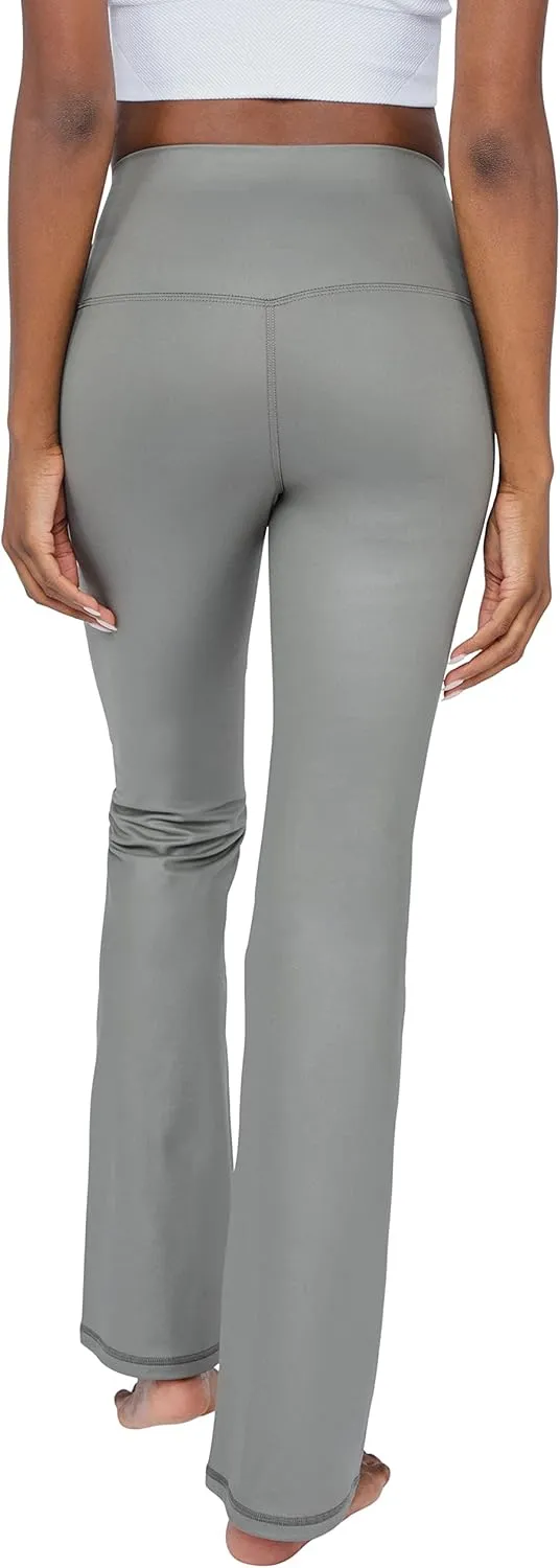 90 Degree By Reflex Faux Leather Flared Leg Yoga Pants - Squat Proof Interlink V-Back Cire Leggings