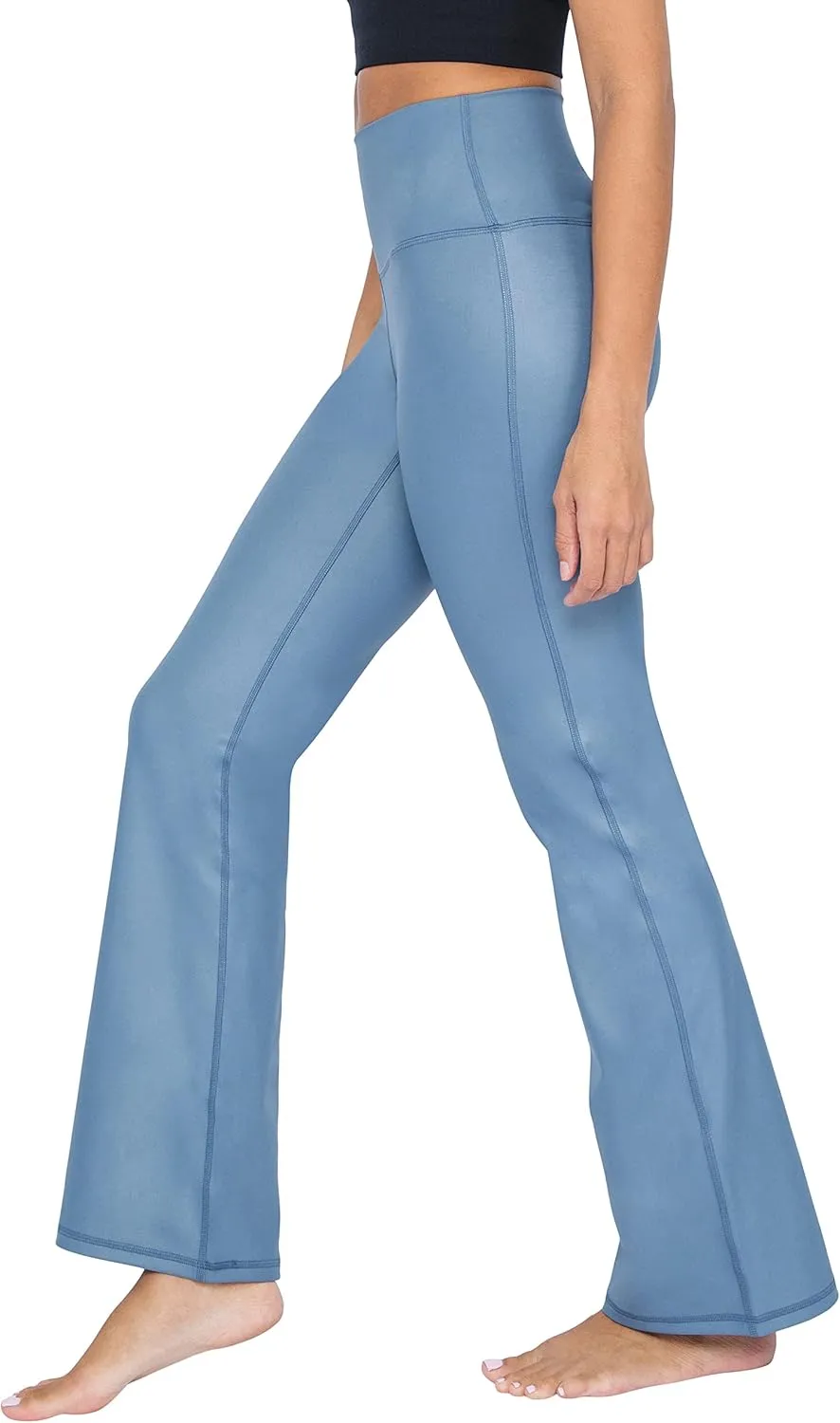 90 Degree By Reflex Faux Leather Flared Leg Yoga Pants - Squat Proof Interlink V-Back Cire Leggings