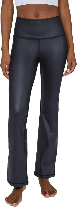 90 Degree By Reflex Faux Leather Flared Leg Yoga Pants - Squat Proof Interlink V-Back Cire Leggings