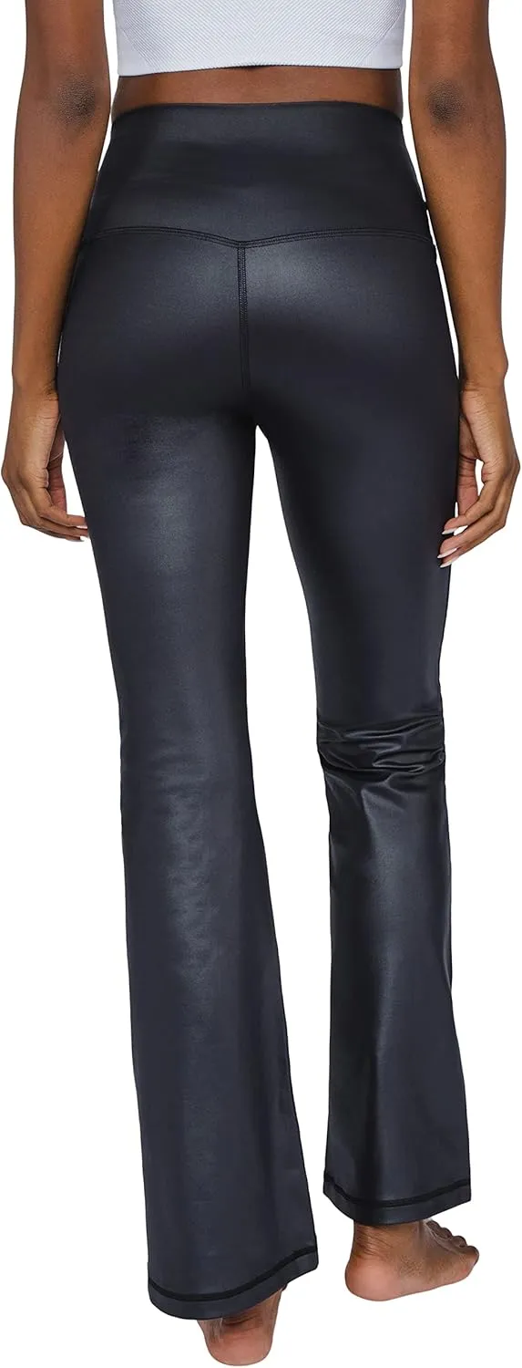 90 Degree By Reflex Faux Leather Flared Leg Yoga Pants - Squat Proof Interlink V-Back Cire Leggings