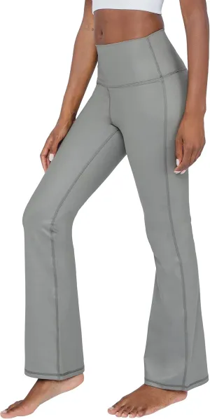 90 Degree By Reflex Faux Leather Flared Leg Yoga Pants - Squat Proof Interlink V-Back Cire Leggings