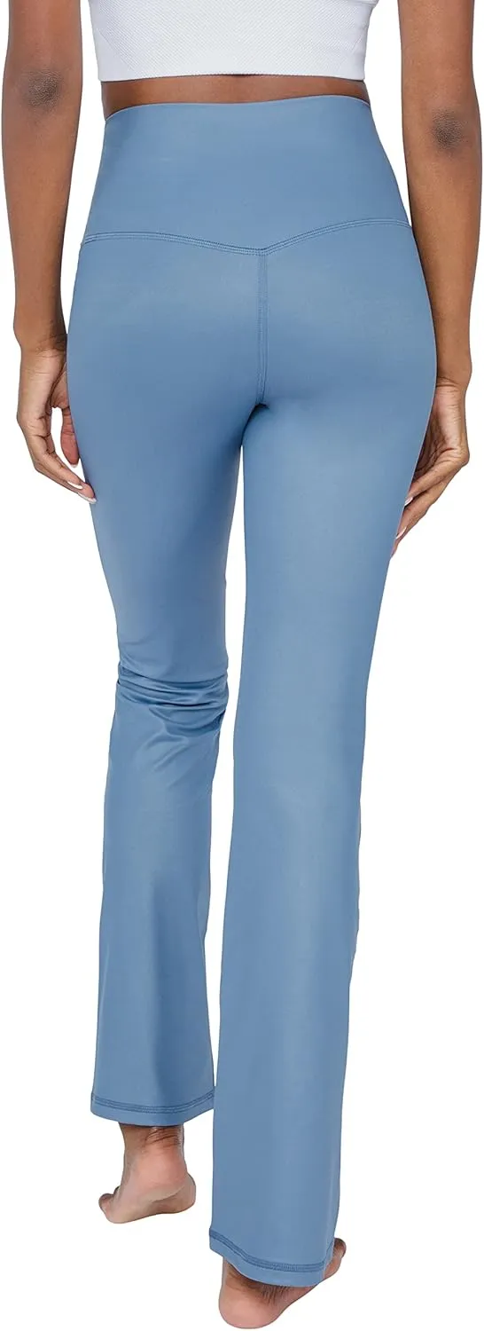 90 Degree By Reflex Faux Leather Flared Leg Yoga Pants - Squat Proof Interlink V-Back Cire Leggings