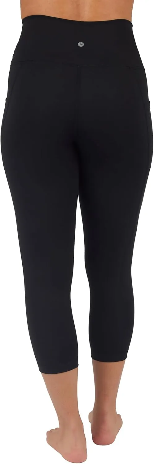 90 Degree By Reflex Womens 2 Pack Interlock Tribeca Elastic Free High Waist Side Pocket Capri and Everyday Capri