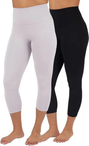 90 Degree By Reflex Womens 2 Pack Interlock Tribeca Elastic Free High Waist Side Pocket Capri and Everyday Capri