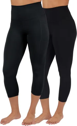 90 Degree By Reflex Womens 2 Pack Interlock Tribeca Elastic Free High Waist Side Pocket Capri and Everyday Capri