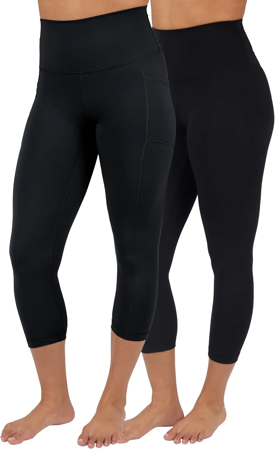 90 Degree By Reflex Womens 2 Pack Interlock Tribeca Elastic Free High Waist Side Pocket Capri and Everyday Capri