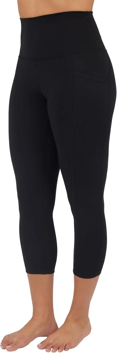 90 Degree By Reflex Womens 2 Pack Interlock Tribeca Elastic Free High Waist Side Pocket Capri and Everyday Capri