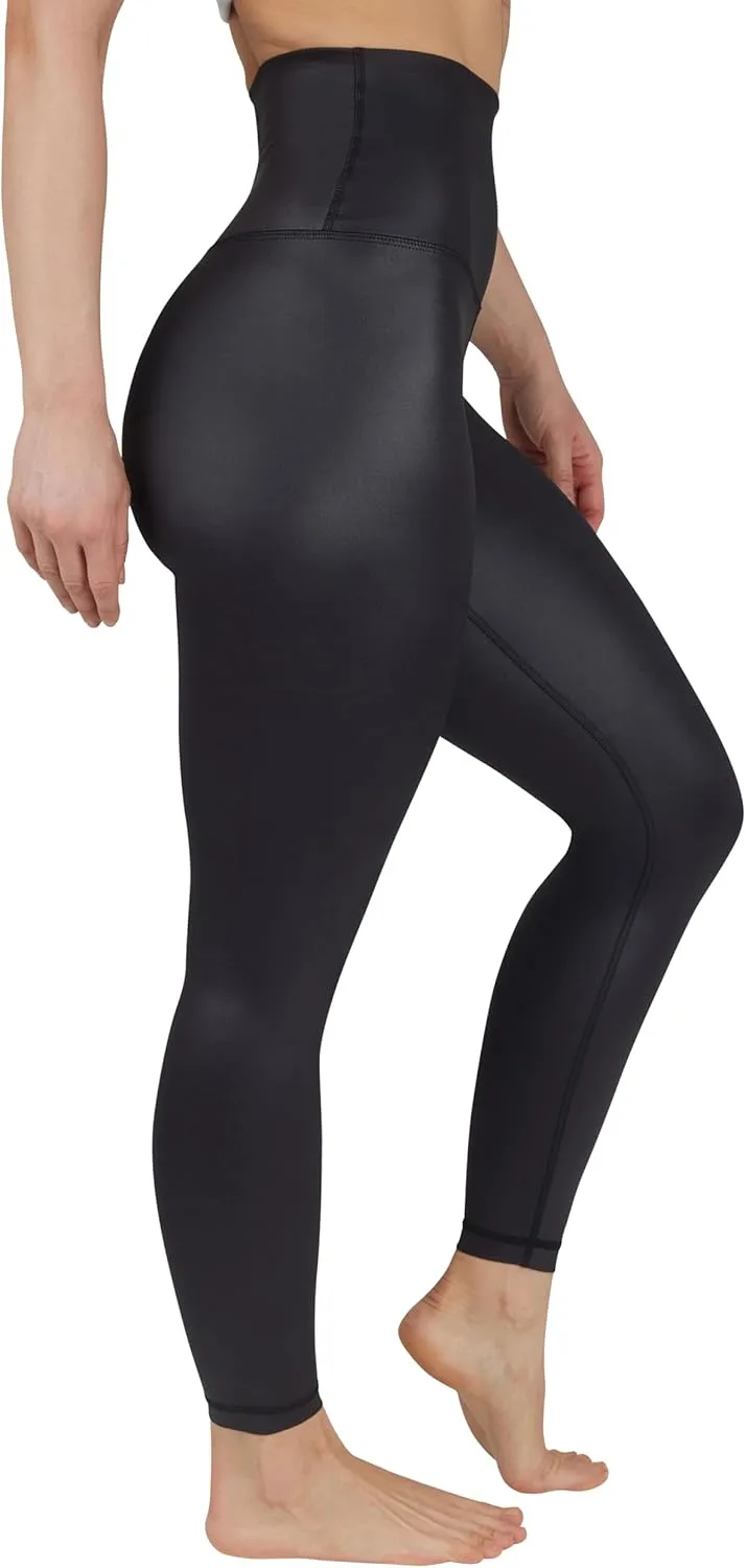 90 Degree By Reflex Womens High Waist High Shine Faux Leather Disco Ankle Leggings