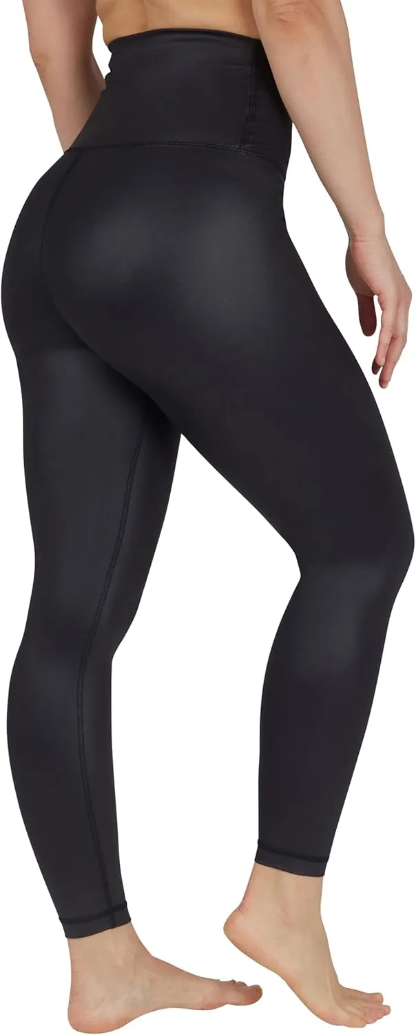 90 Degree By Reflex Womens High Waist High Shine Faux Leather Disco Ankle Leggings