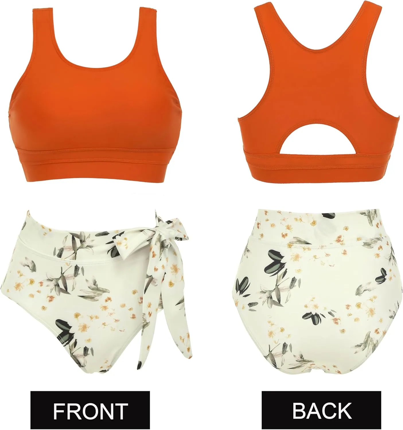 AI'MAGE Womens High Waisted Bikini Set Tummy Control 2 Piece Bathing Suit Modest Racerback Swimsuit 2025 with Tie Side Knot