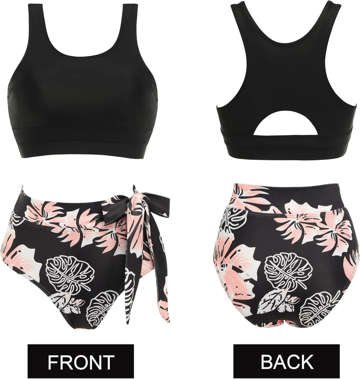 AI'MAGE Womens High Waisted Bikini Set Tummy Control 2 Piece Bathing Suit Modest Racerback Swimsuit 2025 with Tie Side Knot