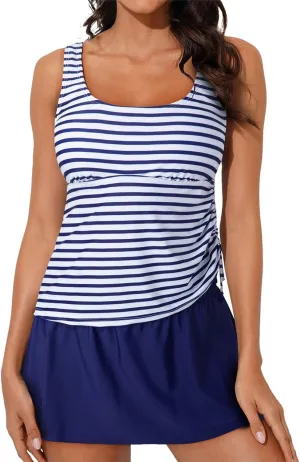 Aleumdr Tankini Swimsuits for Women Swim Dress Two Piece Bathing Suit Square Neck Drawstring Tankini Tops with Skirt