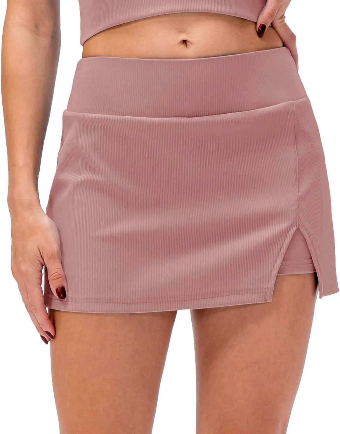 Amxiway Women's Mini Tennis Skirt with Shorts Golf Skort High Waisted Slit Bodycon Athletic Workout Skorts
