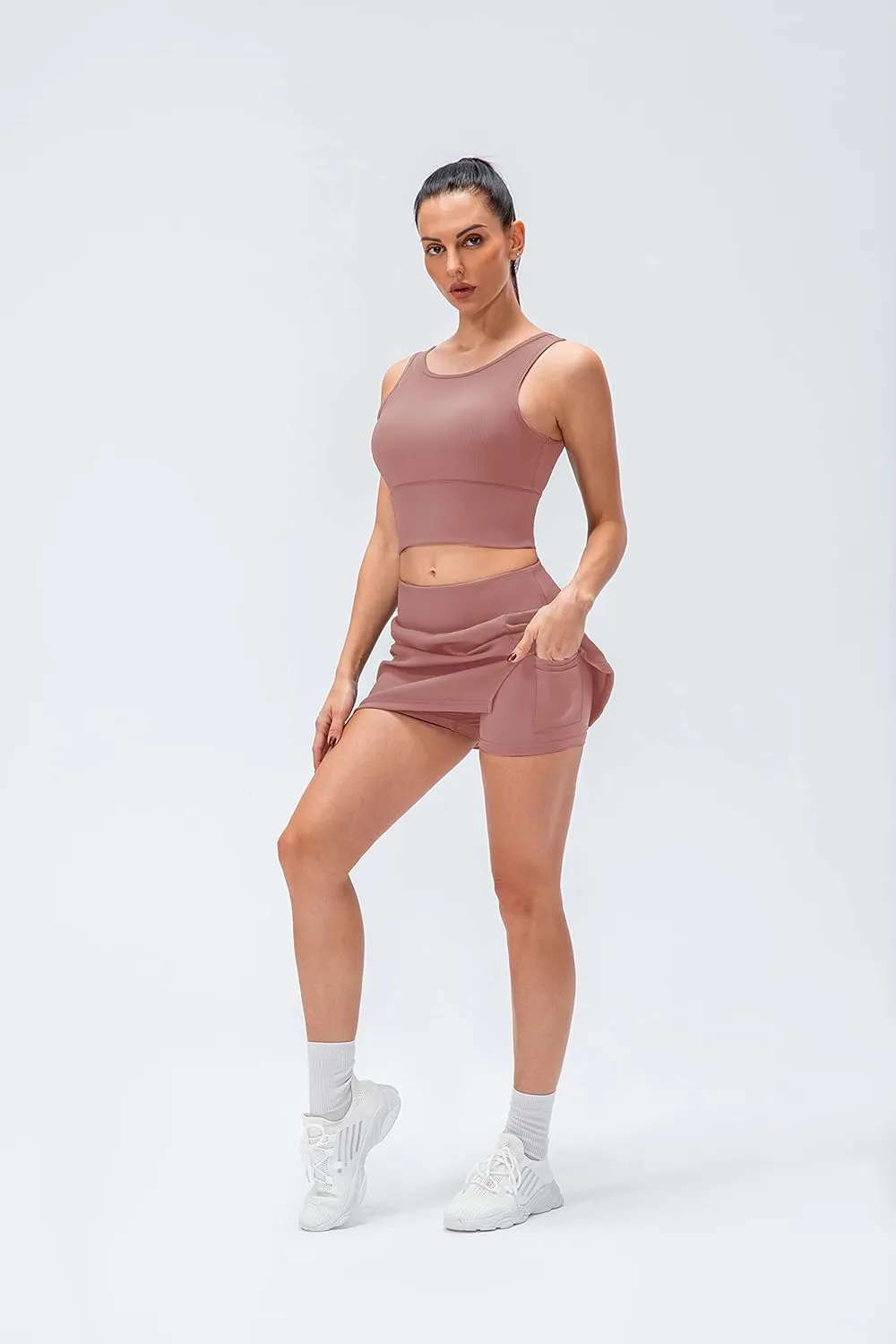 Amxiway Women's Mini Tennis Skirt with Shorts Golf Skort High Waisted Slit Bodycon Athletic Workout Skorts
