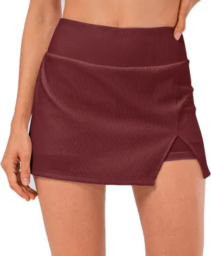 Amxiway Women's Mini Tennis Skirt with Shorts Golf Skort High Waisted Slit Bodycon Athletic Workout Skorts