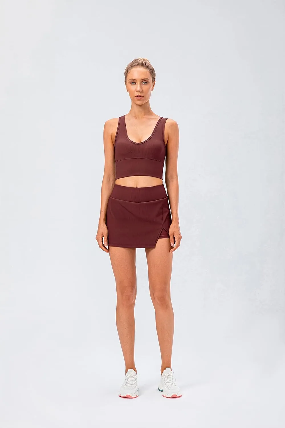 Amxiway Women's Mini Tennis Skirt with Shorts Golf Skort High Waisted Slit Bodycon Athletic Workout Skorts