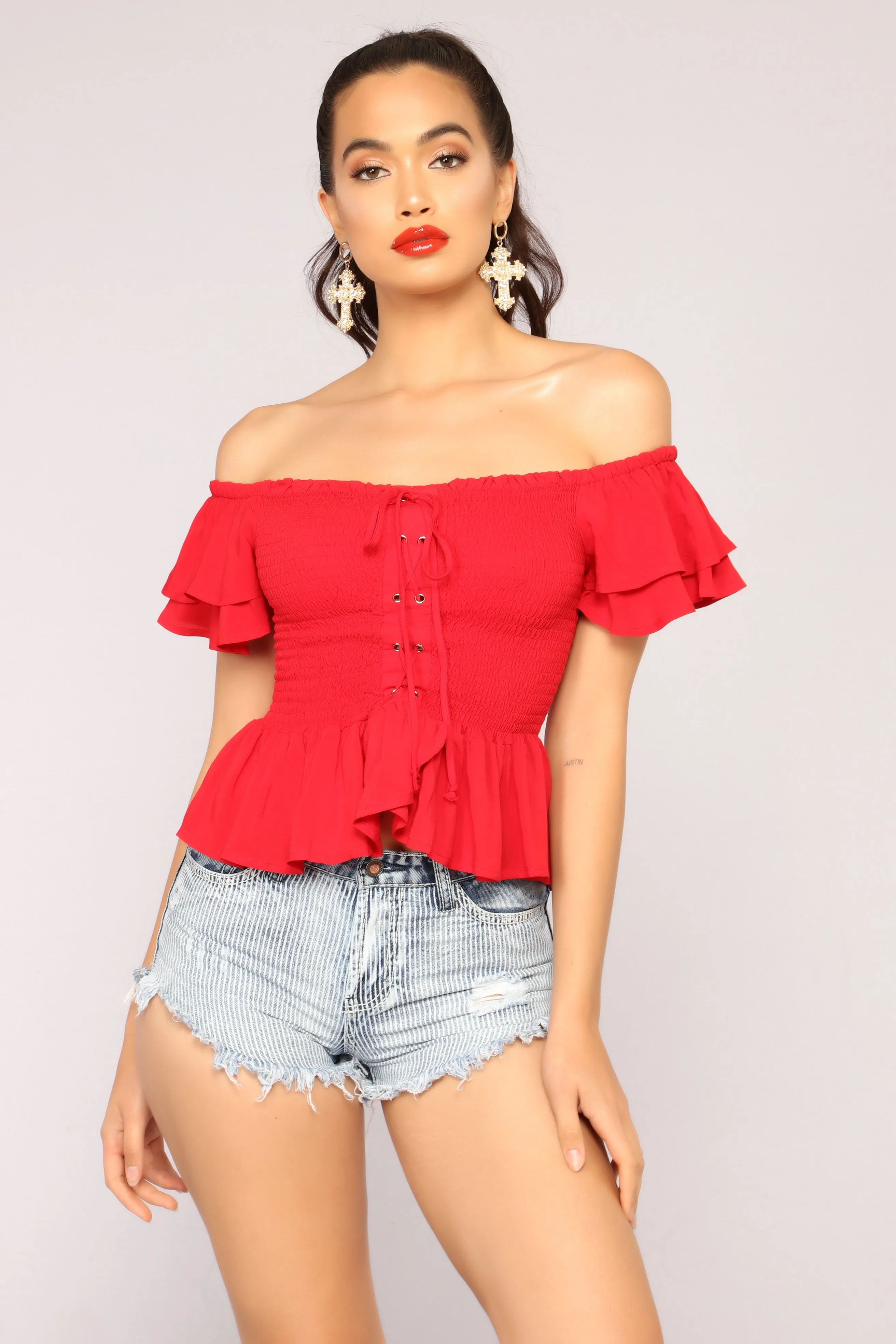 Anaith Off Shoulder Top - Red