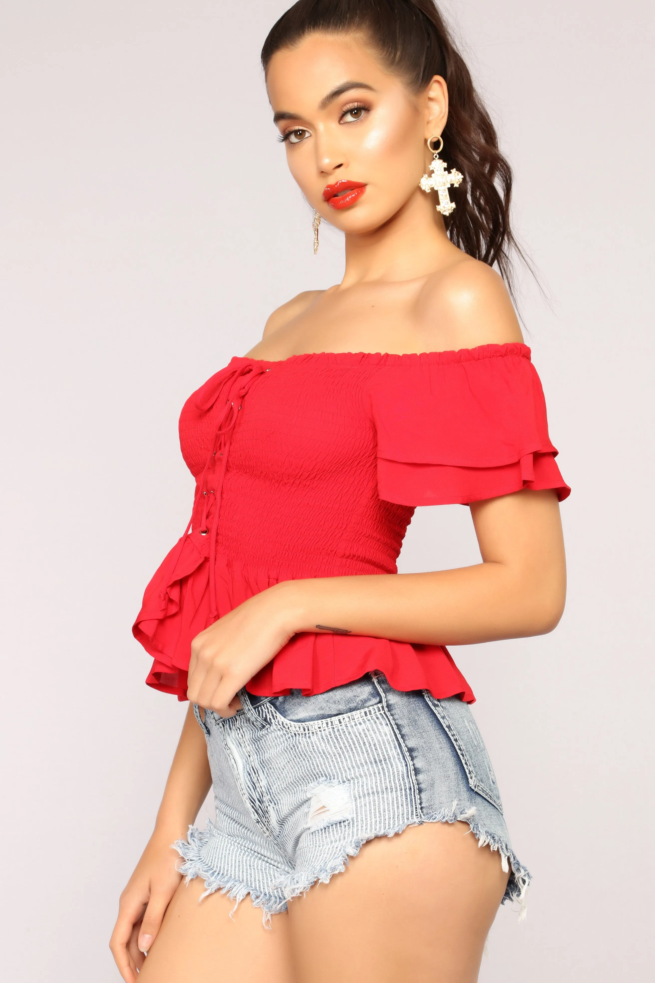 Anaith Off Shoulder Top - Red