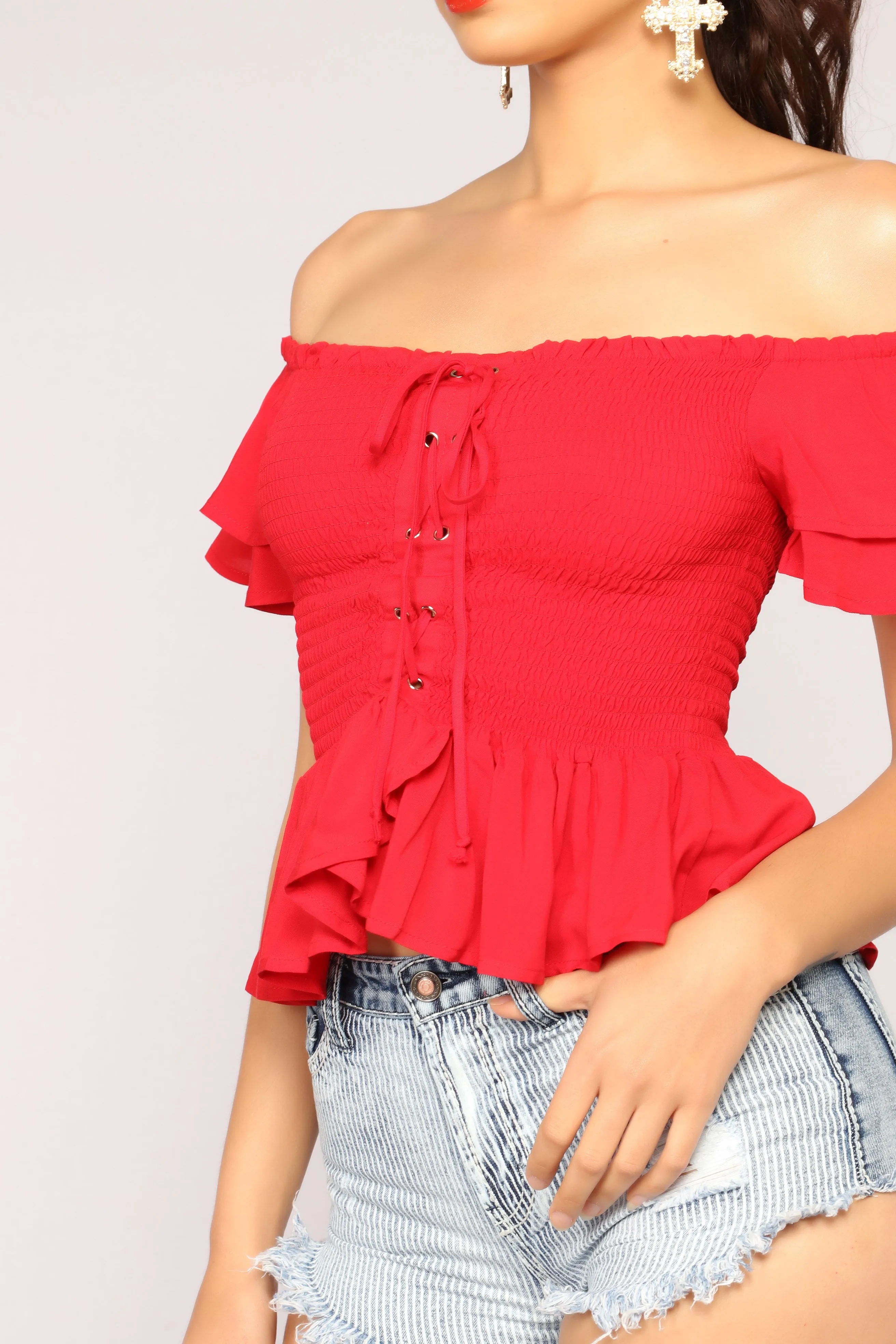 Anaith Off Shoulder Top - Red