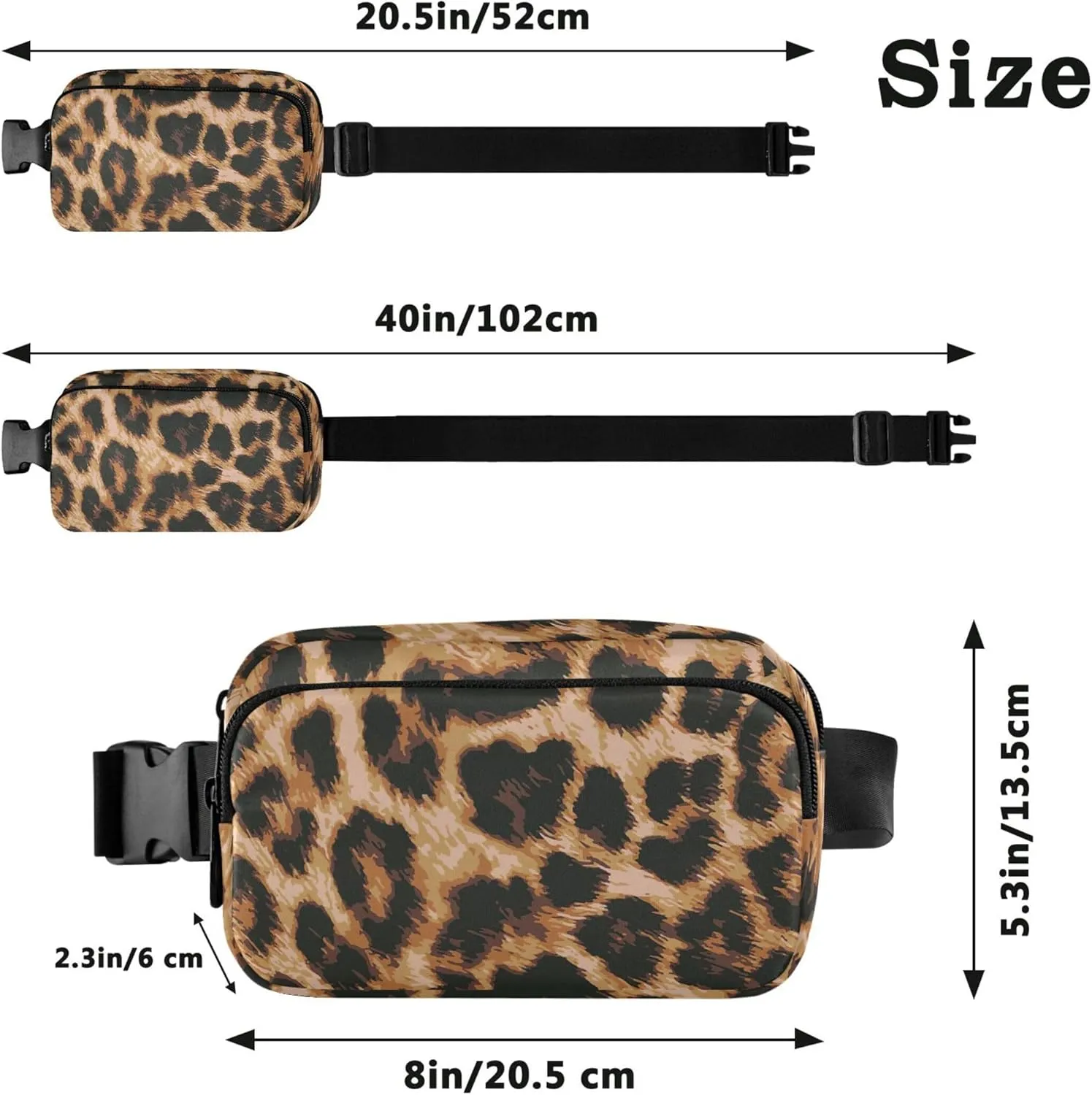 Animal Skin Leopard Design Fanny Packs for Women Hiking Hip Bag Belt Purse Waterproof Waist Purse for Women