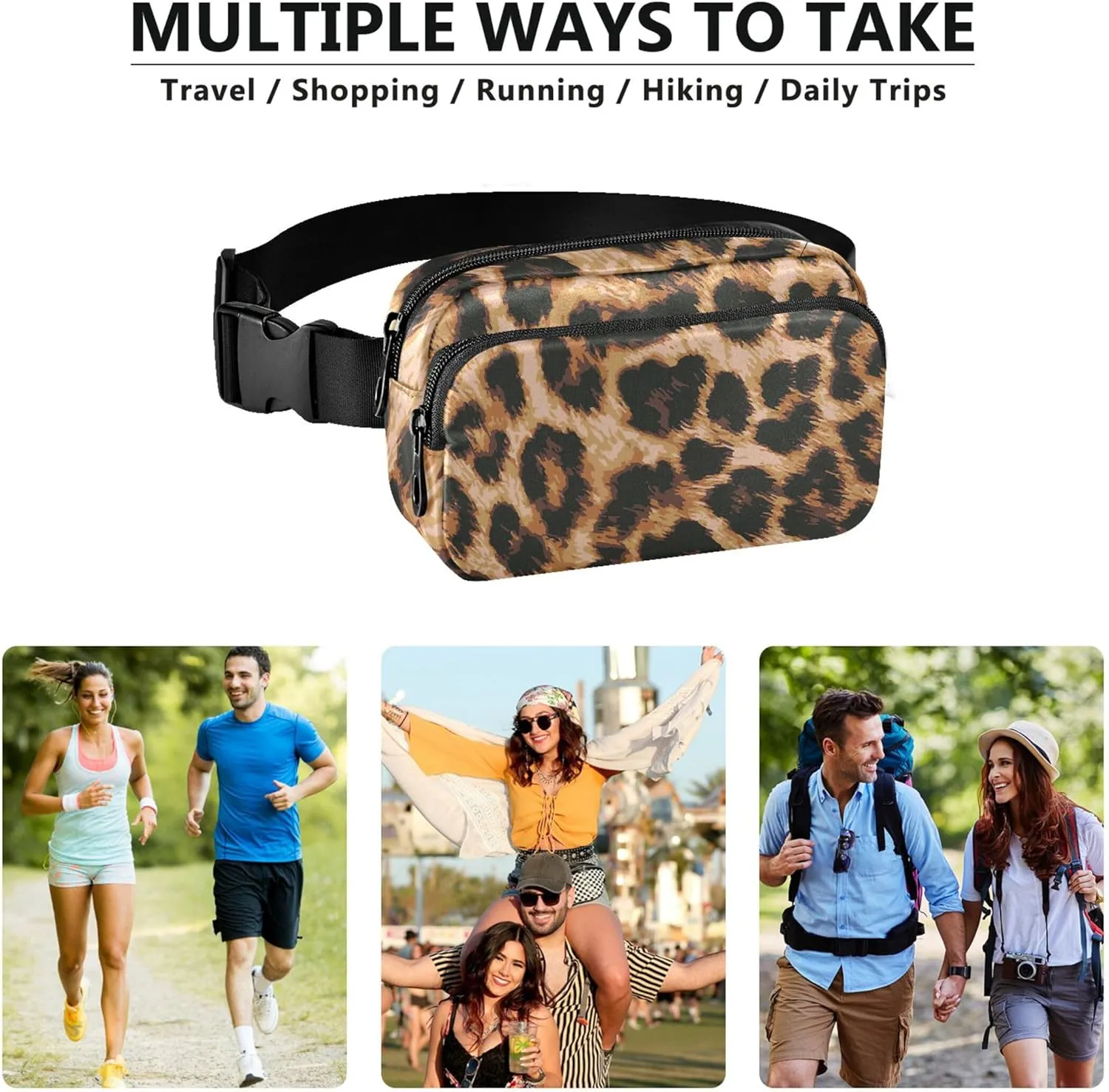 Animal Skin Leopard Design Fanny Packs for Women Hiking Hip Bag Belt Purse Waterproof Waist Purse for Women
