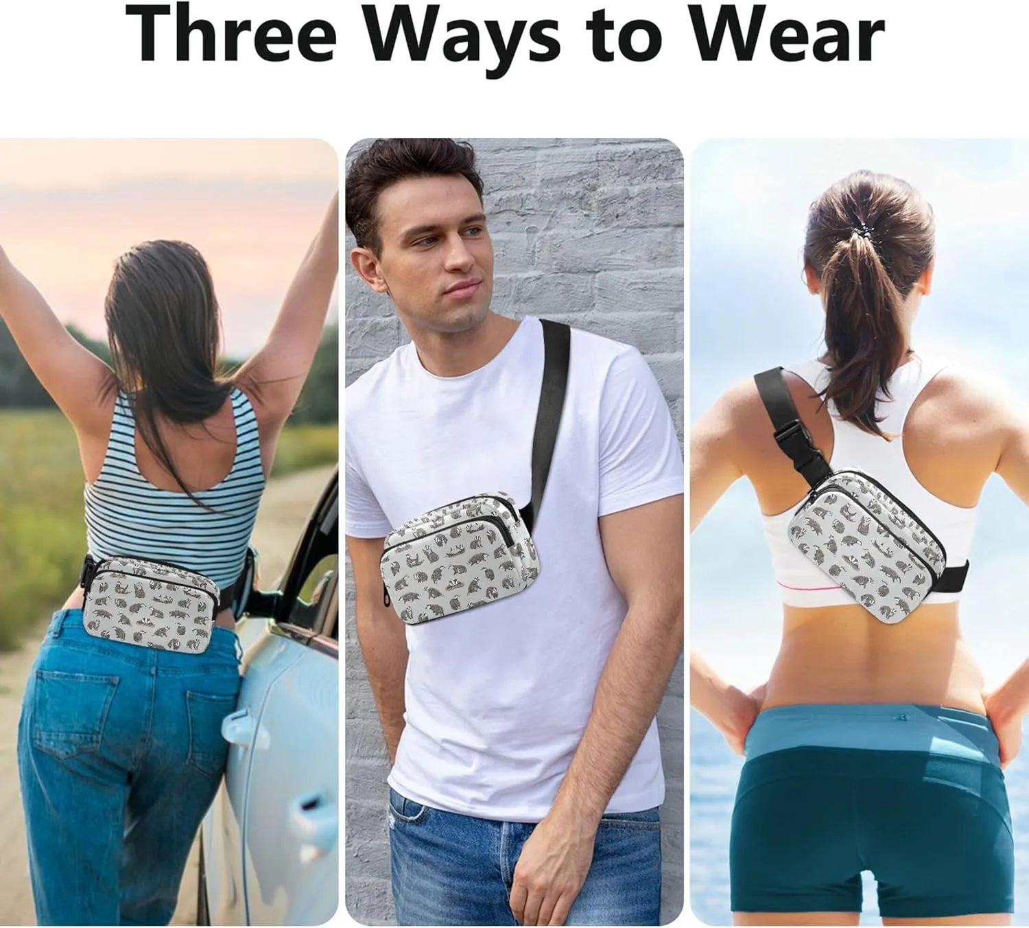 Animals Cute Badger Hedgehog Fanny Packs for Women Colorful Belt Bags Hip Pack Waterproof Waist Bag for Women