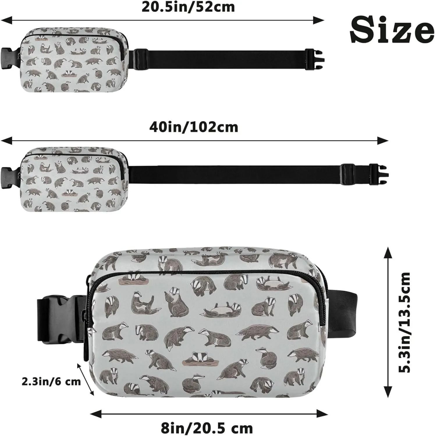 Animals Cute Badger Hedgehog Fanny Packs for Women Colorful Belt Bags Hip Pack Waterproof Waist Bag for Women