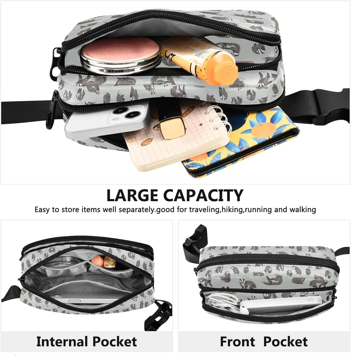 Animals Cute Badger Hedgehog Fanny Packs for Women Colorful Belt Bags Hip Pack Waterproof Waist Bag for Women