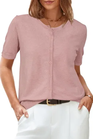 Arach&Cloz Women's 2025 Summer Lightweight Cropped Cardigan Short Sleeve Crew Neck Bolero Shrug Casual Top
