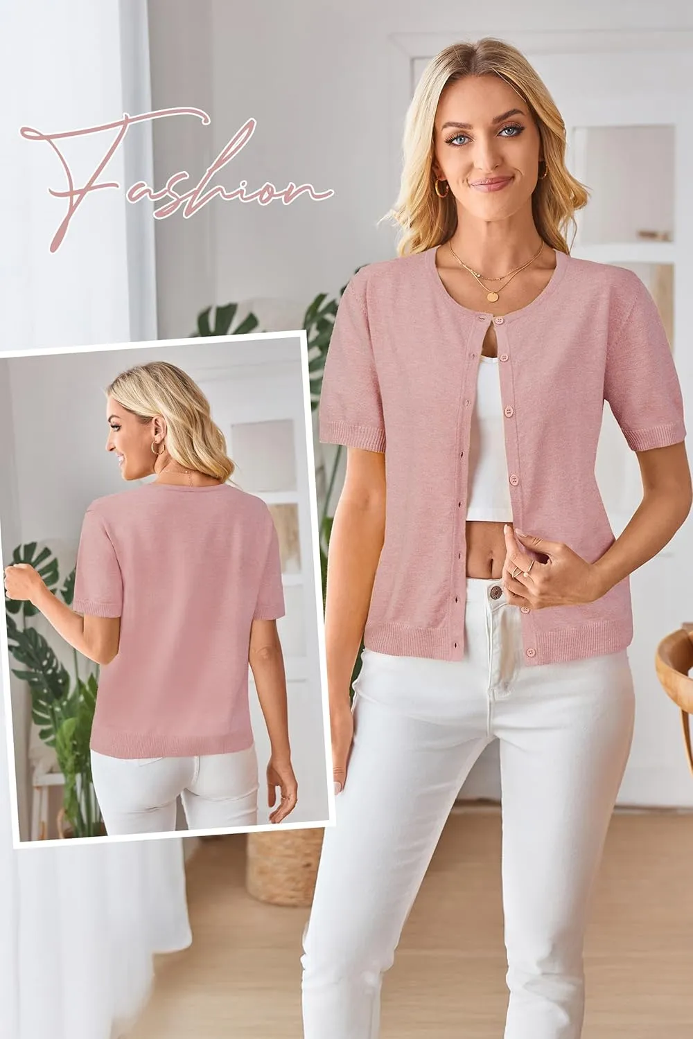 Arach&Cloz Women's 2025 Summer Lightweight Cropped Cardigan Short Sleeve Crew Neck Bolero Shrug Casual Top