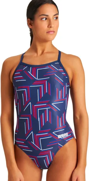 Arena Puzzled Light Drop Back Women's One Piece Swimsuit for Competitive or Casual Swim, Ladies Bathing Suit