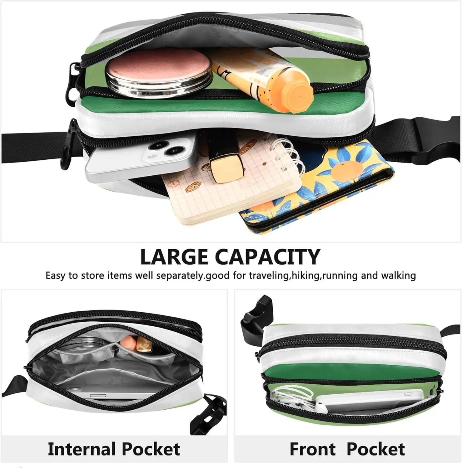 Aromantic Flag Pride Fanny Packs for Women Hip Pouch Belt Bag Waterproof Flower Crossbody Waist Pack