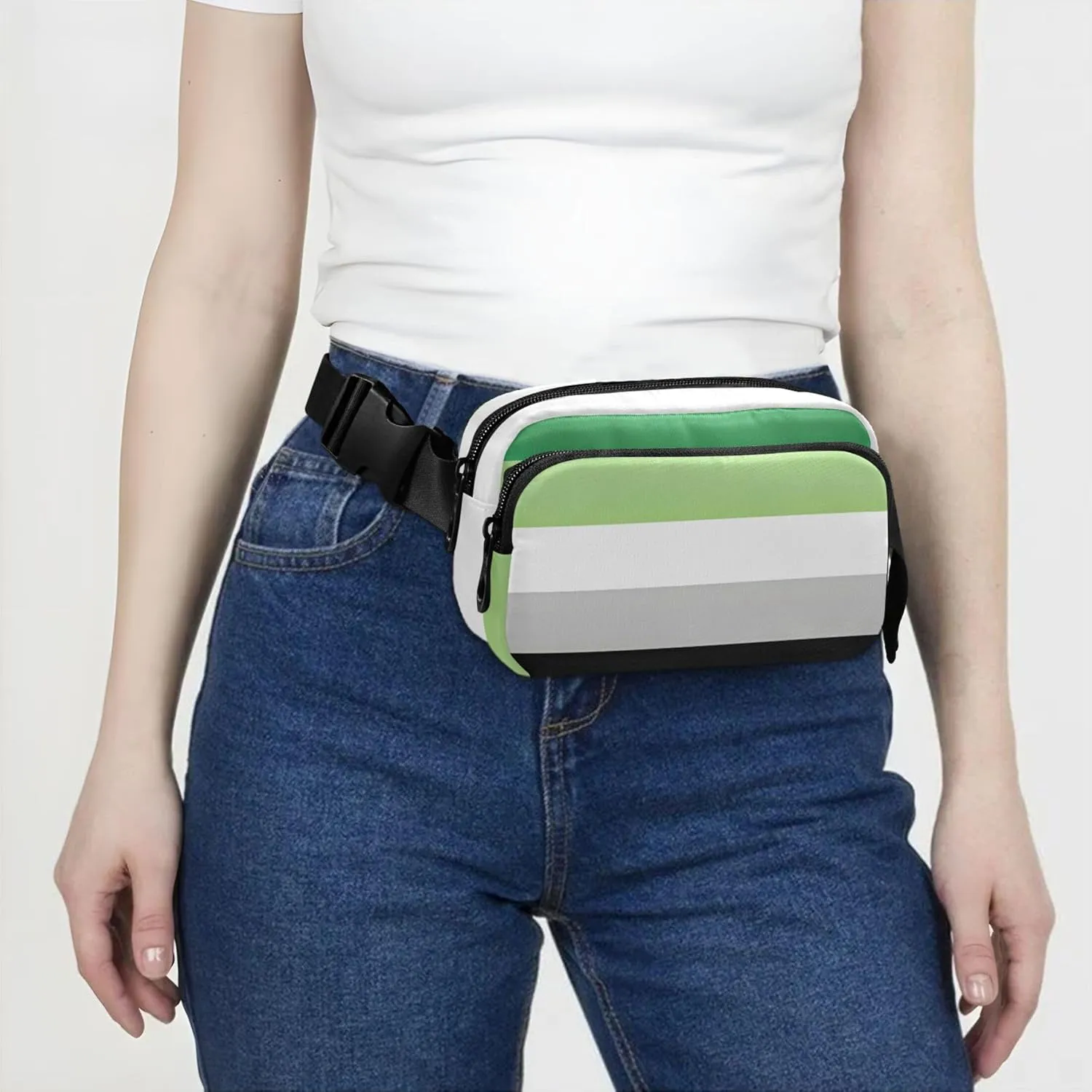 Aromantic Flag Pride Fanny Packs for Women Hip Pouch Belt Bag Waterproof Flower Crossbody Waist Pack