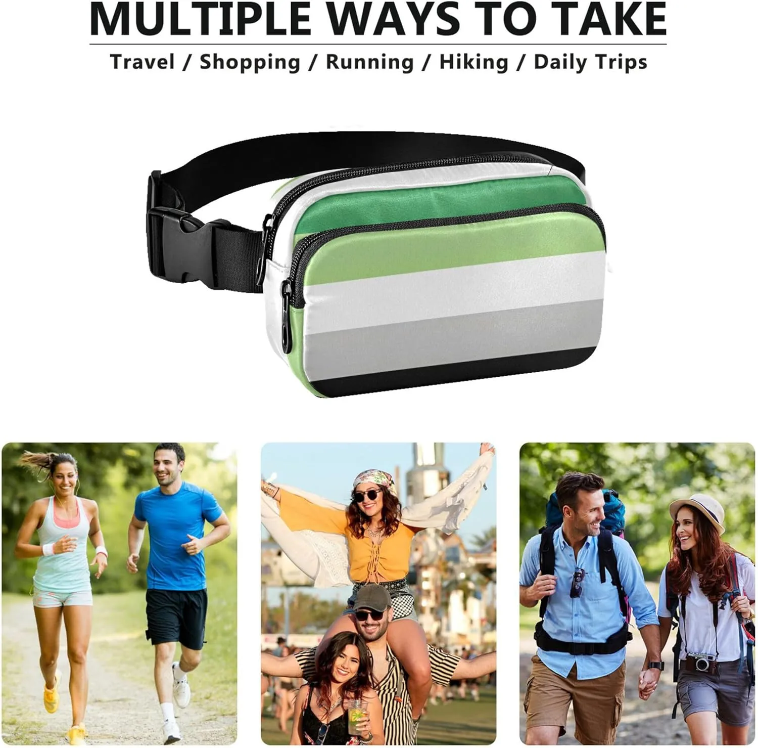 Aromantic Flag Pride Fanny Packs for Women Hip Pouch Belt Bag Waterproof Flower Crossbody Waist Pack
