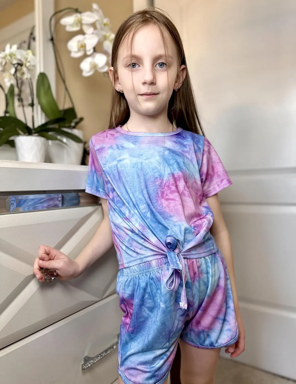 Arshiner Girls 2 Piece Outfits Summer Clothes Short Sleeve Tops and Paperbag Waist Shorts Set Cute Outfits 5-14