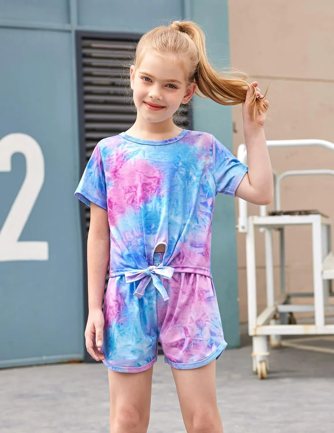Arshiner Girls 2 Piece Outfits Summer Clothes Short Sleeve Tops and Paperbag Waist Shorts Set Cute Outfits 5-14