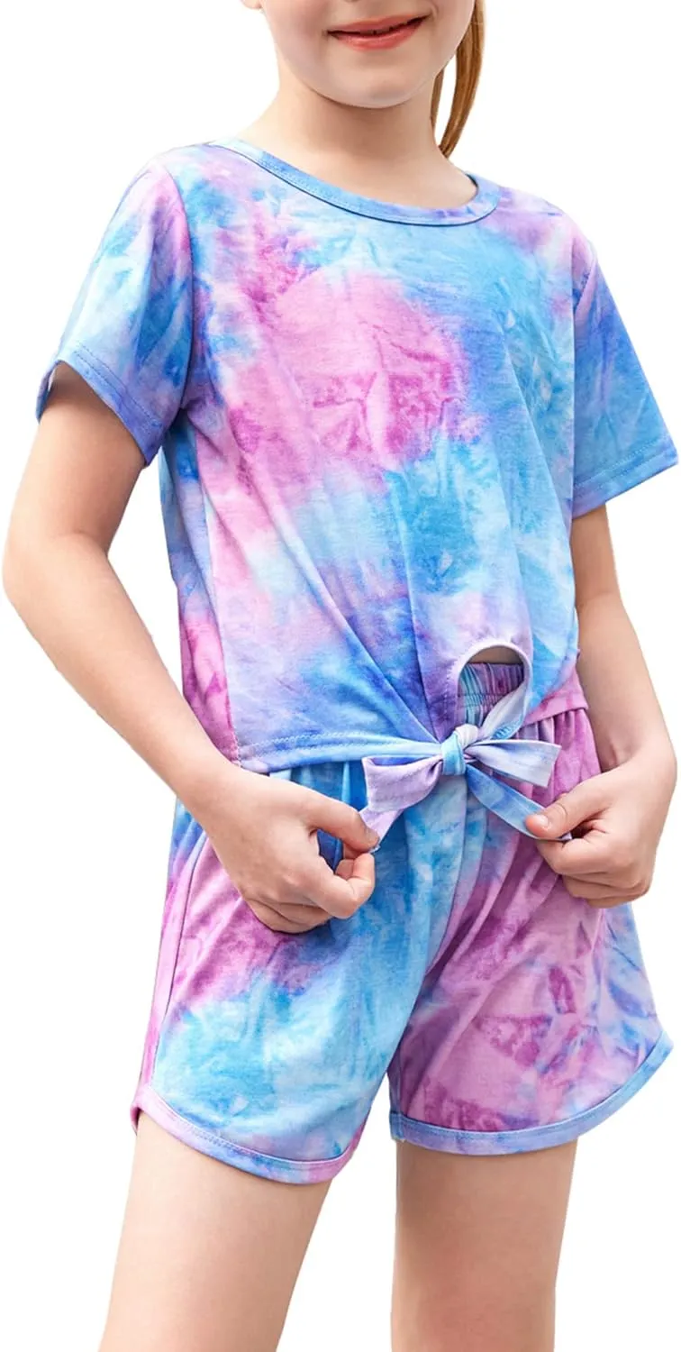 Arshiner Girls 2 Piece Outfits Summer Clothes Short Sleeve Tops and Paperbag Waist Shorts Set Cute Outfits 5-14