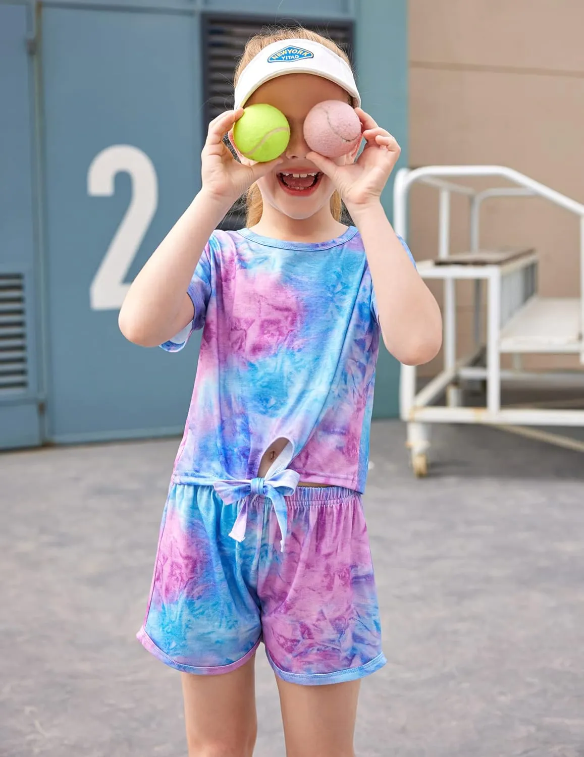 Arshiner Girls 2 Piece Outfits Summer Clothes Short Sleeve Tops and Paperbag Waist Shorts Set Cute Outfits 5-14