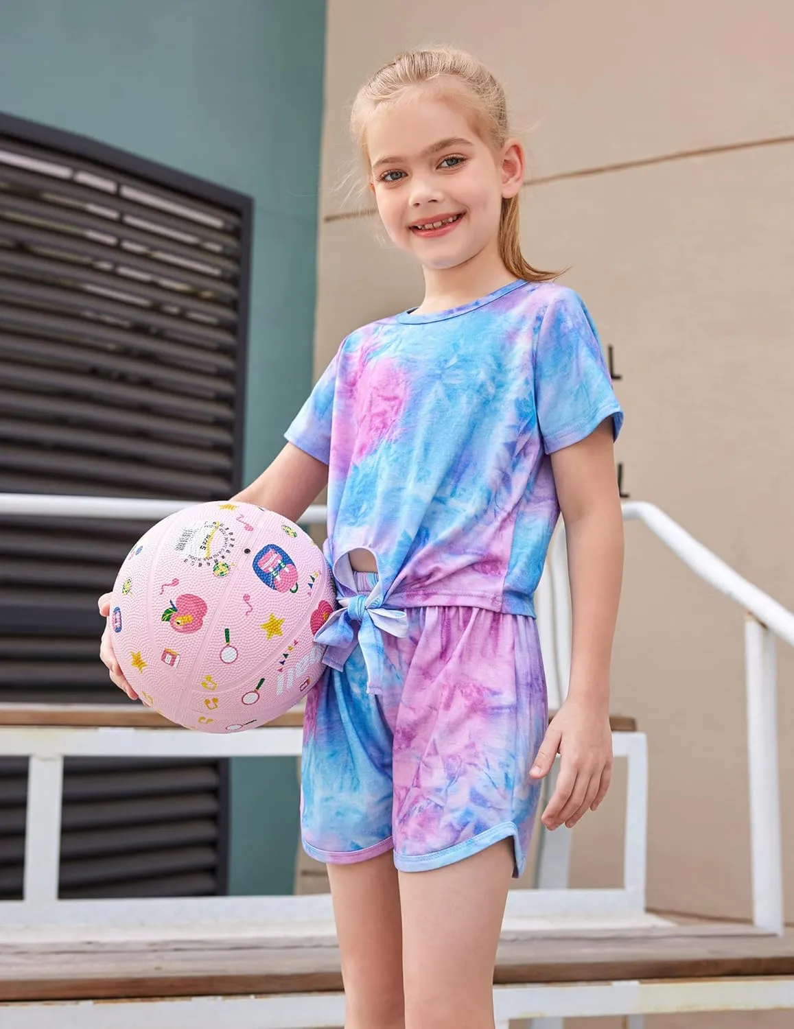 Arshiner Girls 2 Piece Outfits Summer Clothes Short Sleeve Tops and Paperbag Waist Shorts Set Cute Outfits 5-14
