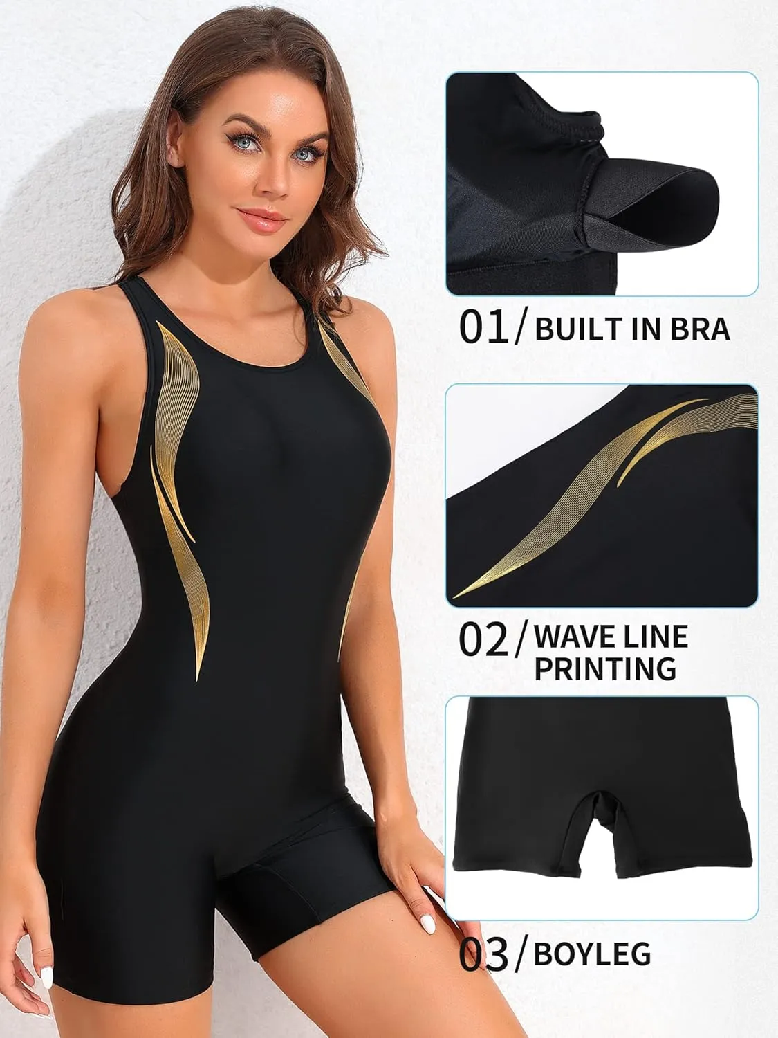 ATTRACO Womens Boyleg Sport One Piece Swimsuit Athletic Swimwear Training Bathing Suit