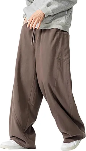 Big and Tall Cargo Pants for Men Relaxed Fit Elastic Waist Straight Wide Leg Sweatpants Lightweight Casual Jogging Trousers