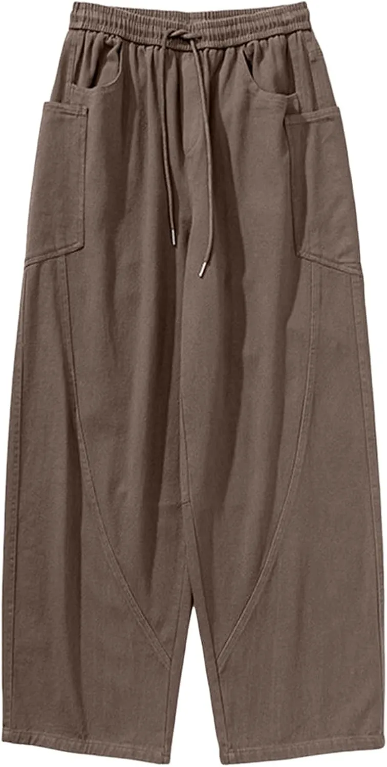 Big and Tall Cargo Pants for Men Relaxed Fit Elastic Waist Straight Wide Leg Sweatpants Lightweight Casual Jogging Trousers