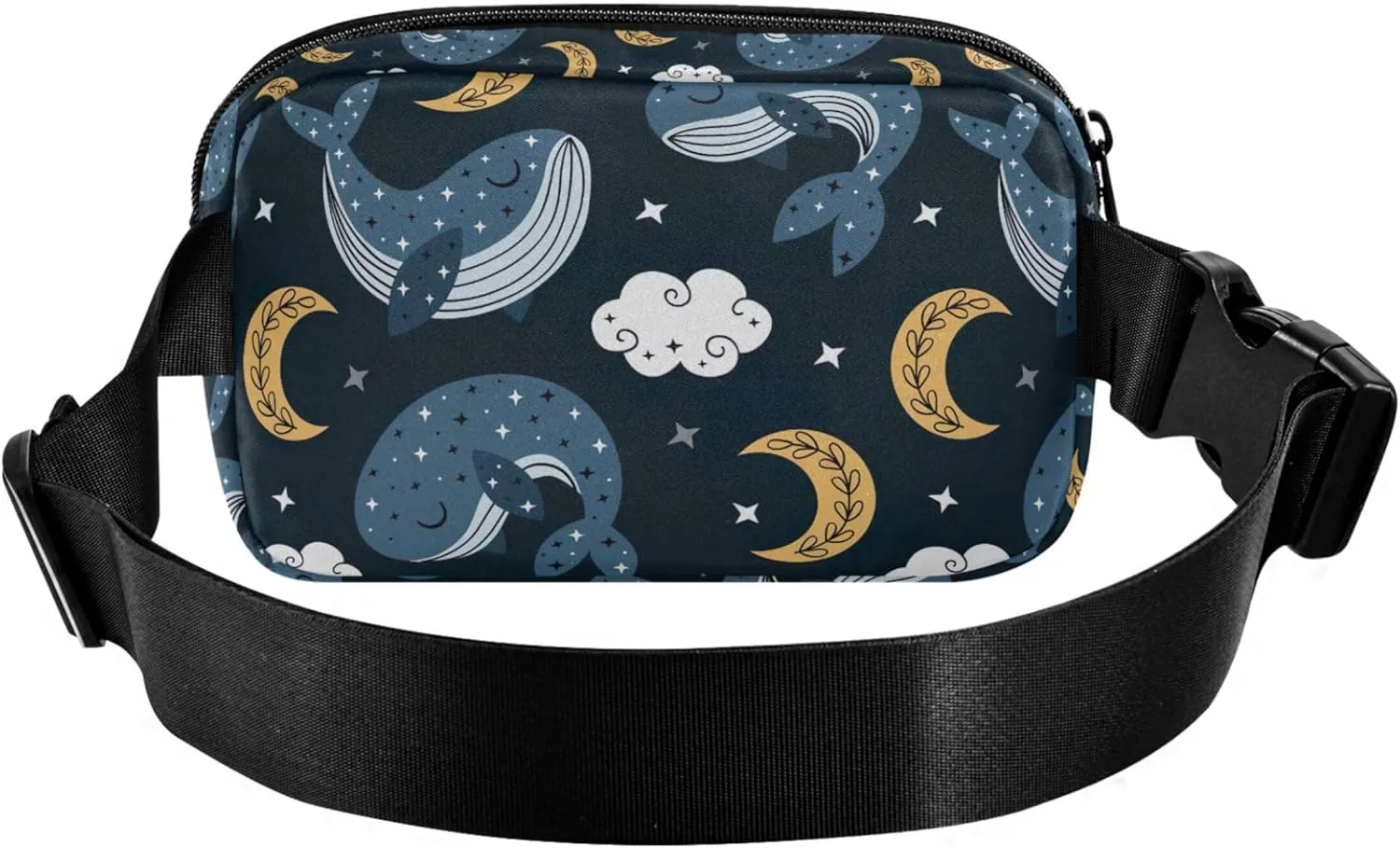Blue Whale Moon Night Sky Women Fanny Pack Hip Bag Belt Purse Waterproof Flower Waist Pouch for Women